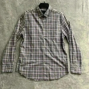 John Varvatos Shirt Mens Large Gray Purple Long Sleeve Lux Casual Plaid Check